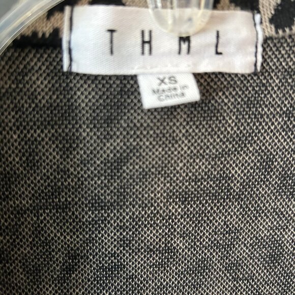 THML Women Leopard Print Long Open Front Cardigan Faux Leather Piping Sz XS - Picture 4 of 6